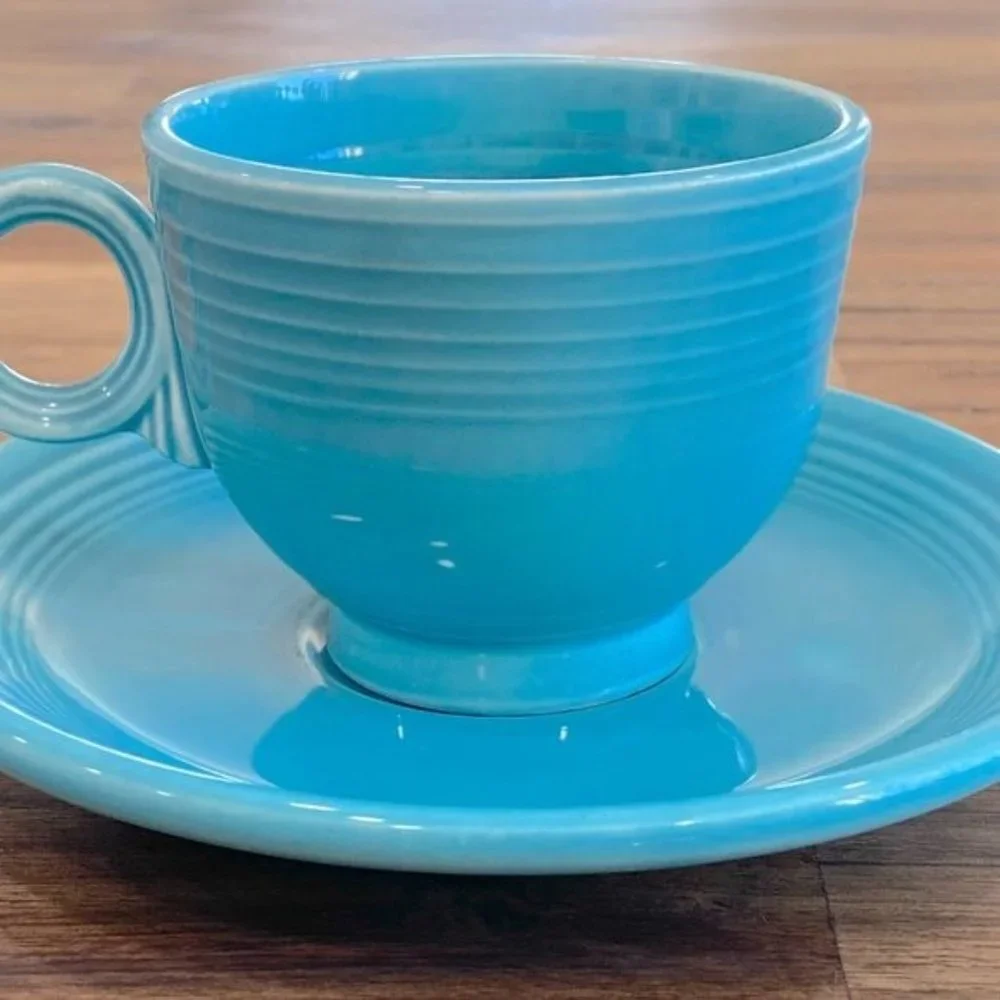 Fiestaware Mid Century Modern Dinnerware Cup & Saucer Set Original Turquoise